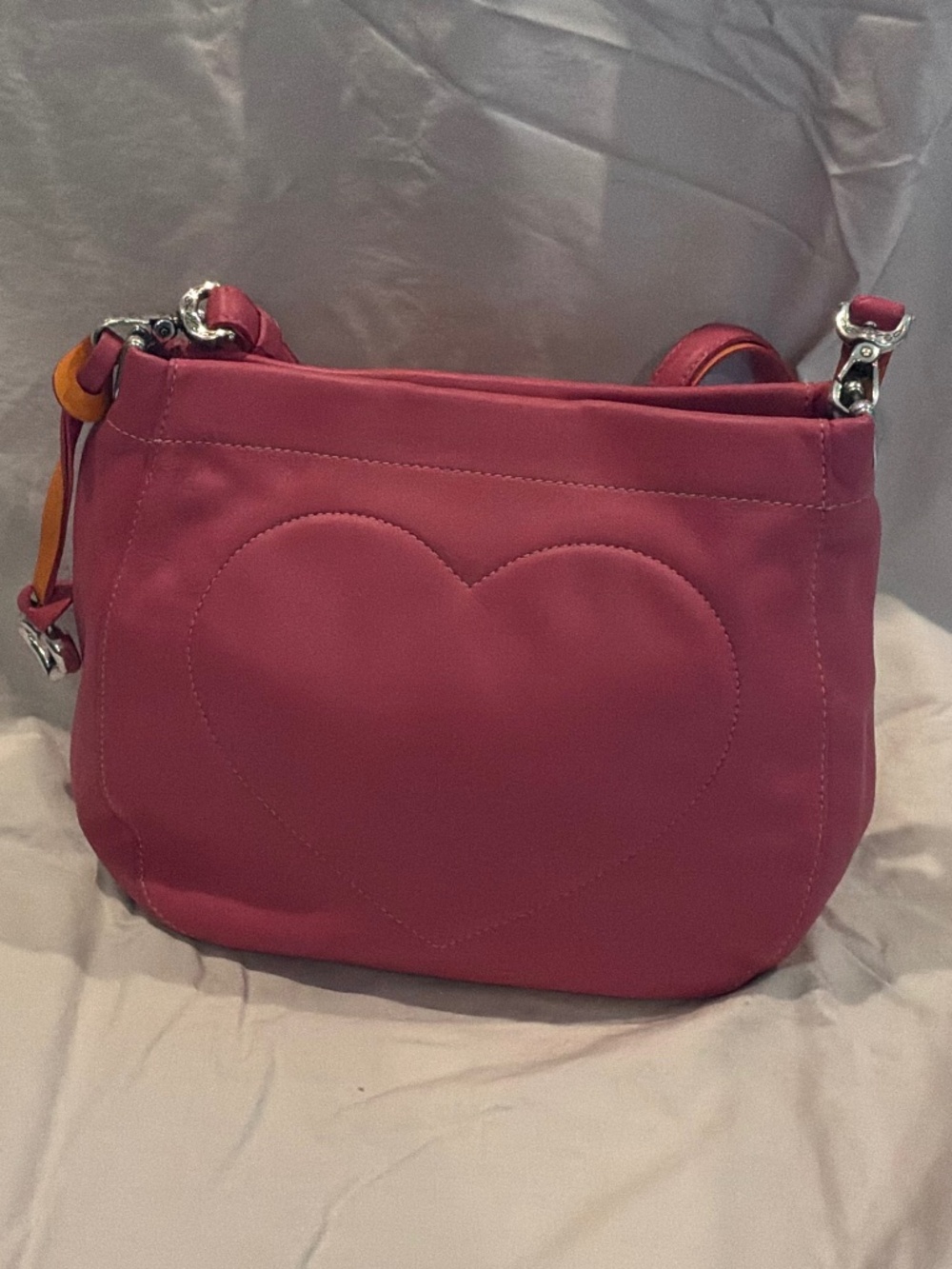 Brighton Pink Heart Crossbody Shoulder Bag Silver Hardware
